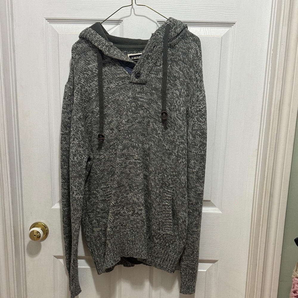 Men's Charcoal Knit Hoodie Sweater